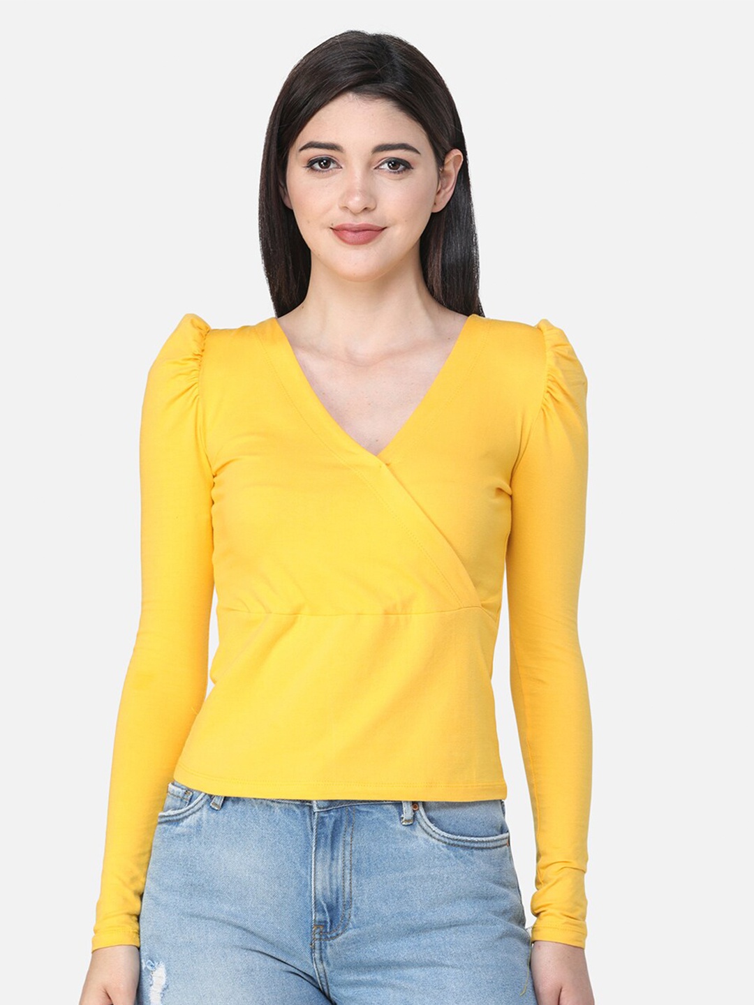 

Cation Regular V Neck Wrap Top, Yellow