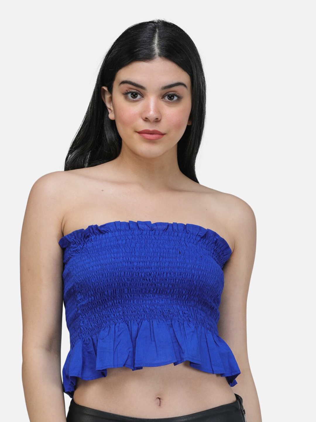 

Cation Blue Smocked Tube Crop Top