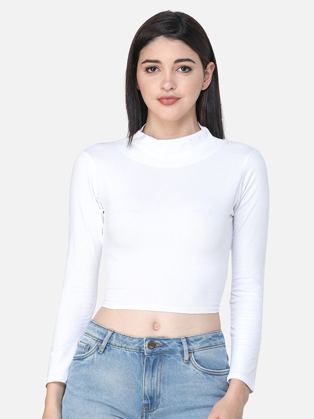 

Cation White Solid Fitted Crop Top