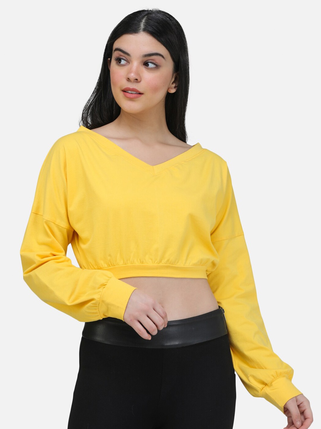 

Cation Yellow Solid Boxy Crop Top