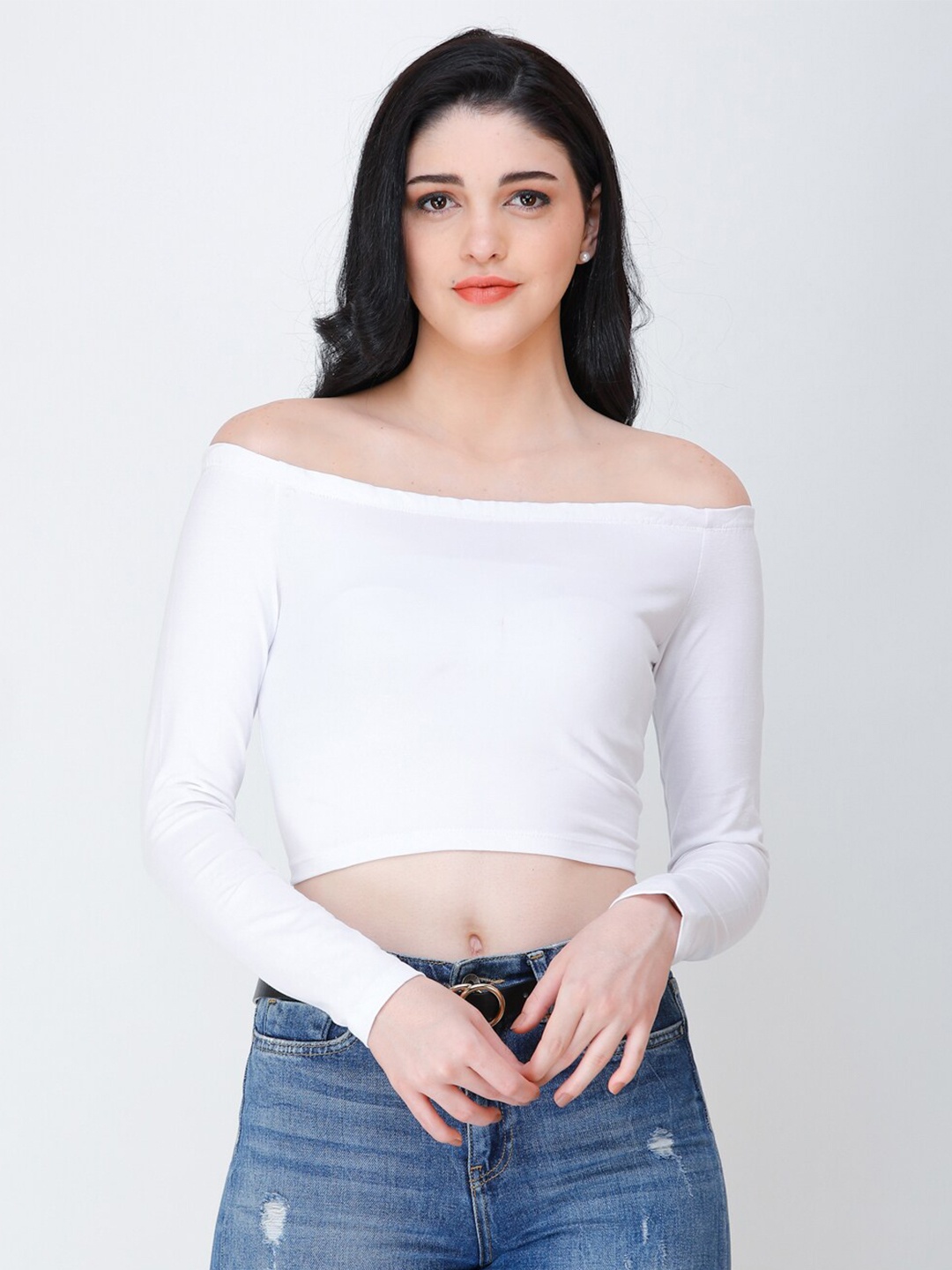 

Cation White Off-Shoulder Bardot Crop Top