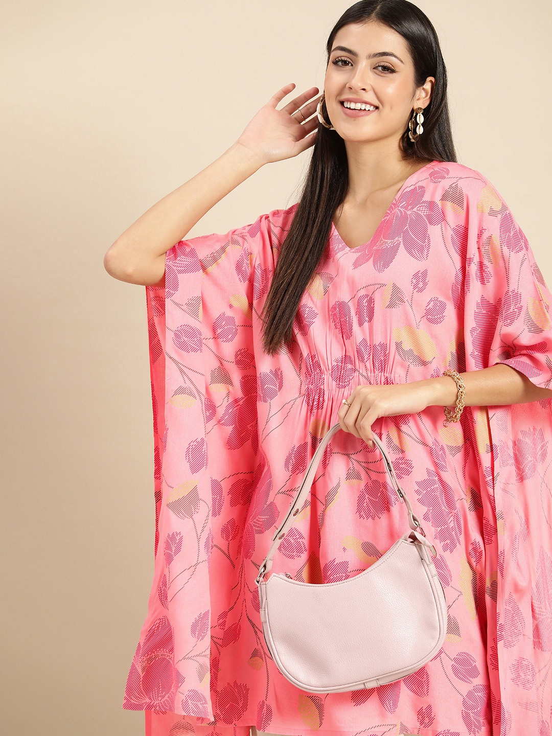 

Anouk Women Floral Printed Kaftan Kurta, Pink