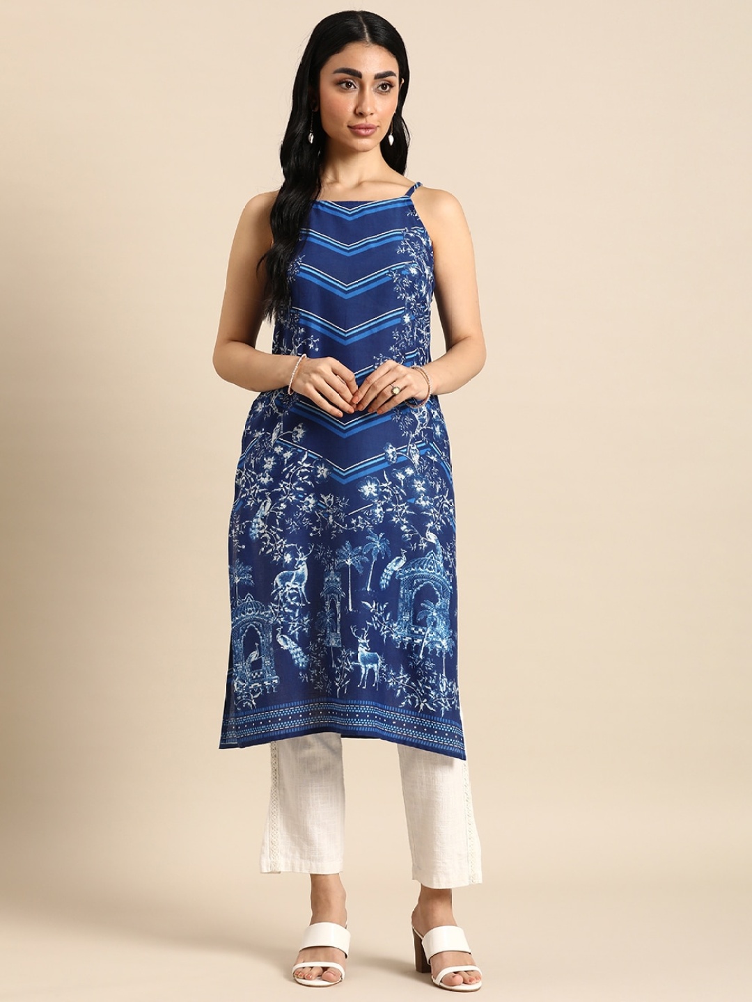 

Anouk Ethnic Motifs Printed Sleeveless Indigo Kurta, Blue