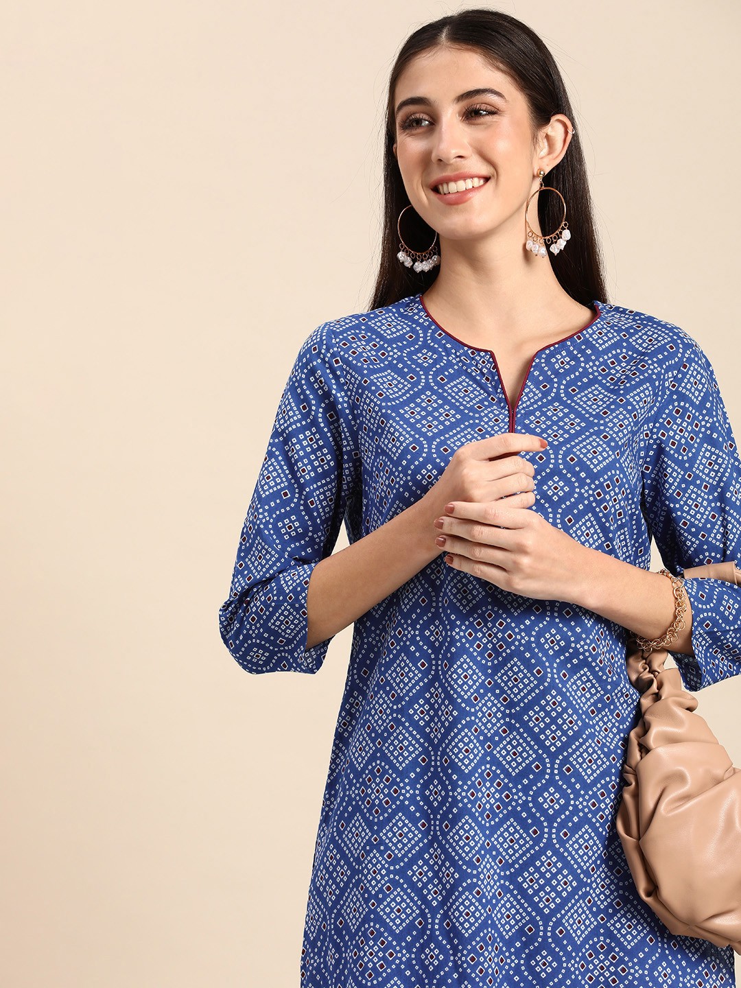 

Anouk Women Bandhani Printed Pure Cotton Kurta, Blue