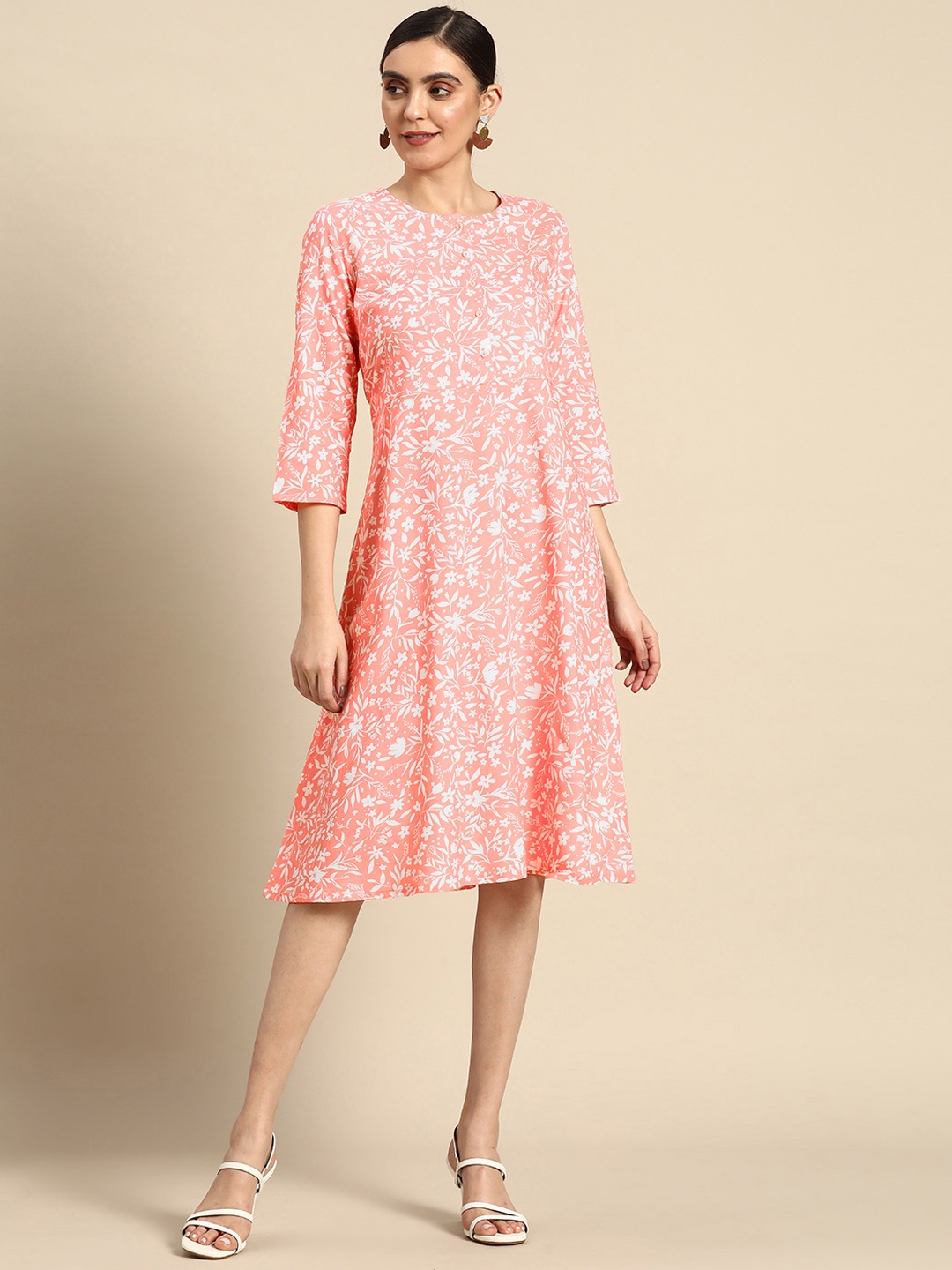 

Anouk x Kaarkhana Floral Print A-Line Dress, Pink