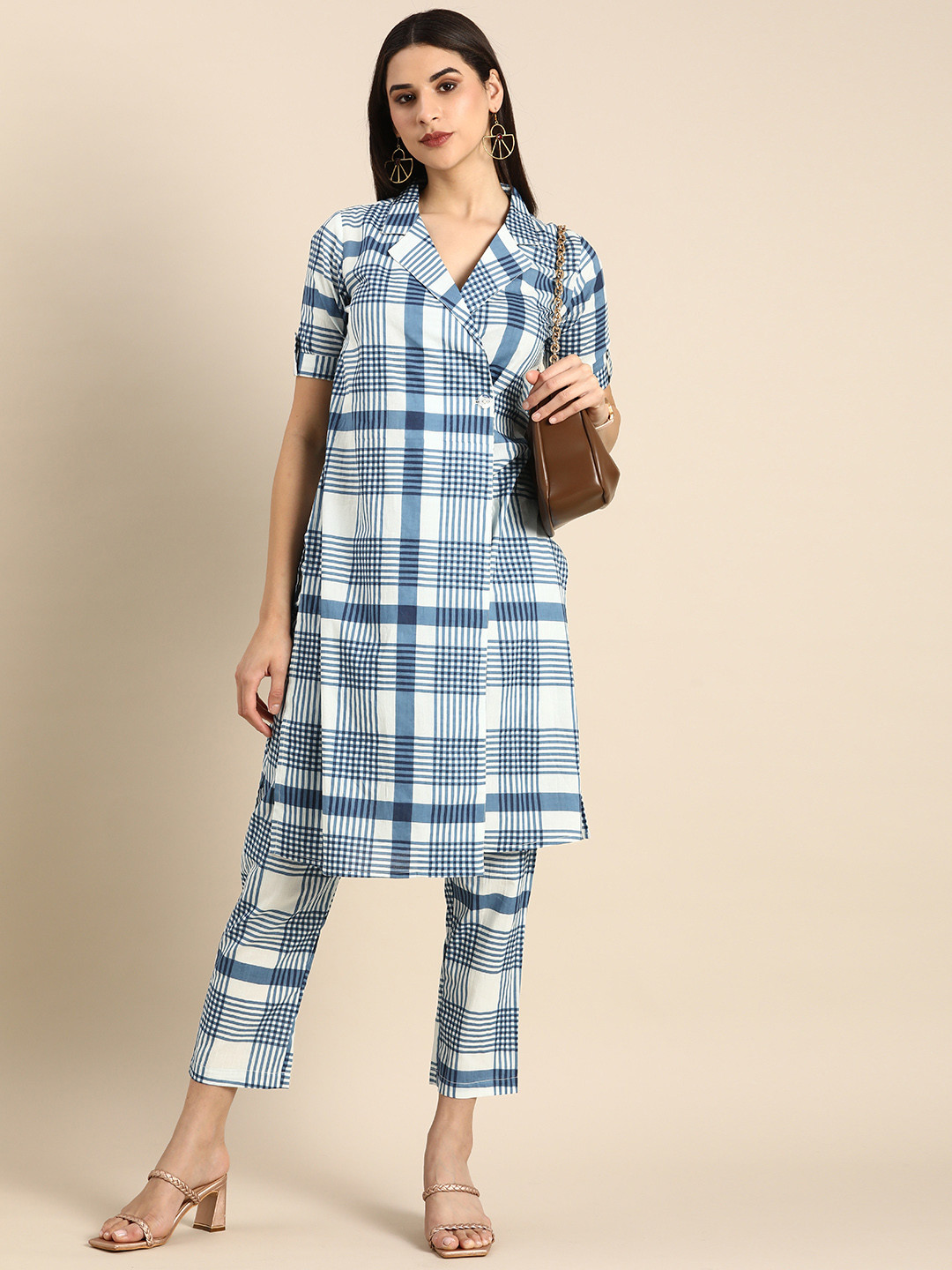

Anouk Women Checked Angrakha Kurta with Trousers, Blue