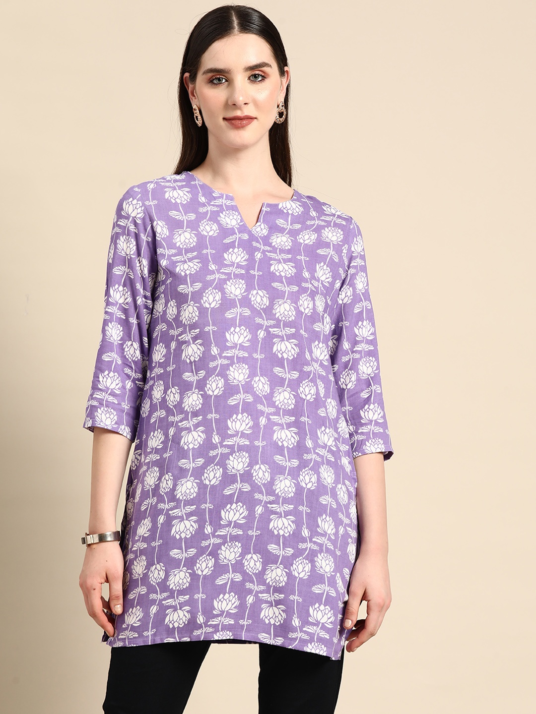 

Anouk Floral Print Straight Kurta, Purple
