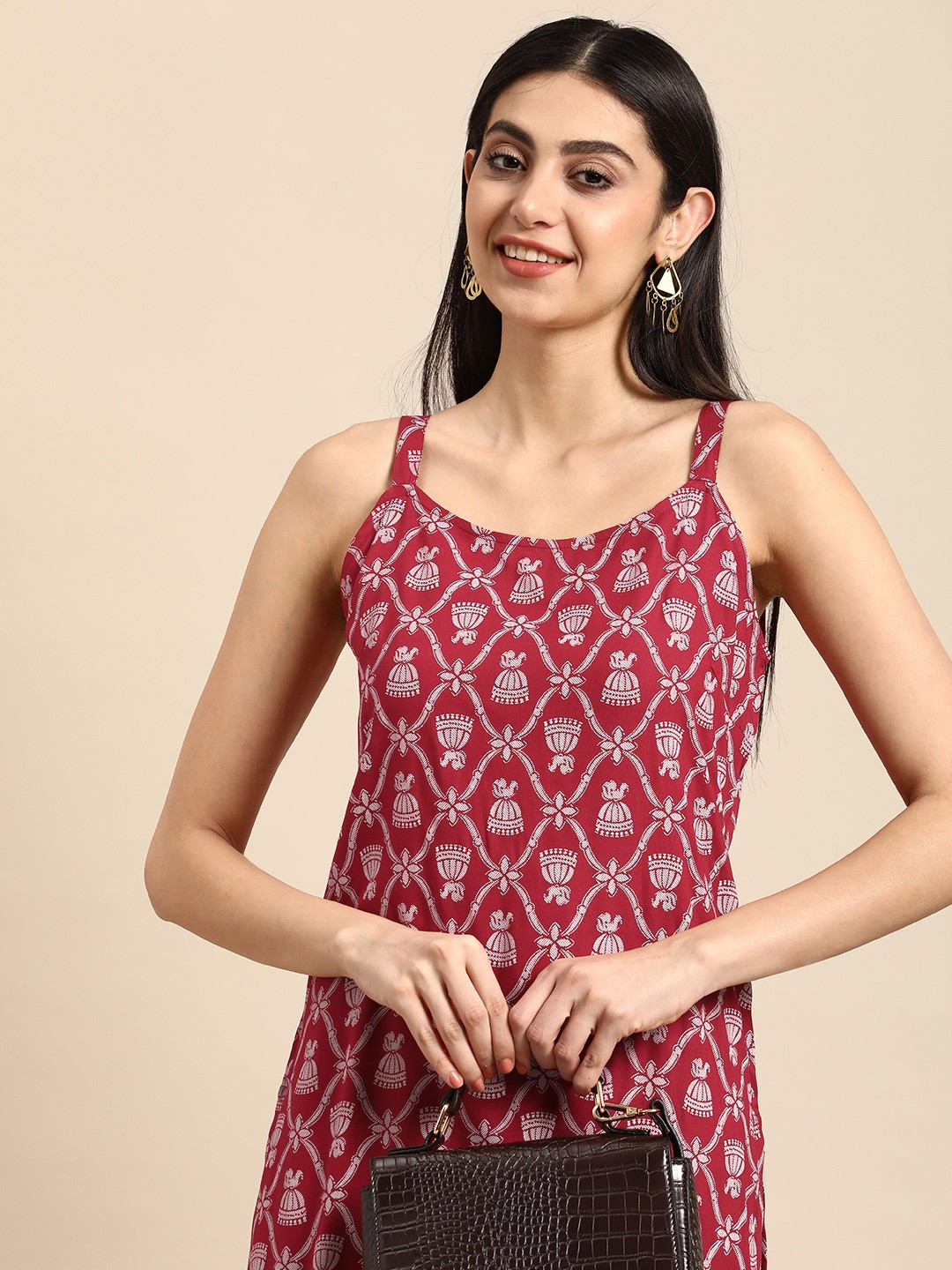 

Anouk Shoulder Straps Ethnic Motifs Printed Kurta, Red