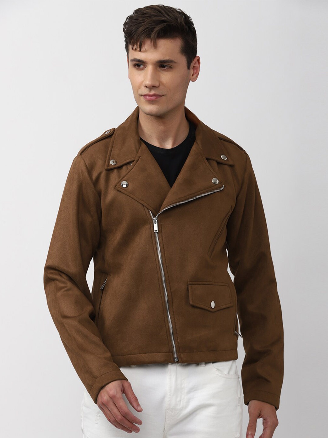 

FOREVER 21 Men Brown Biker Jacket