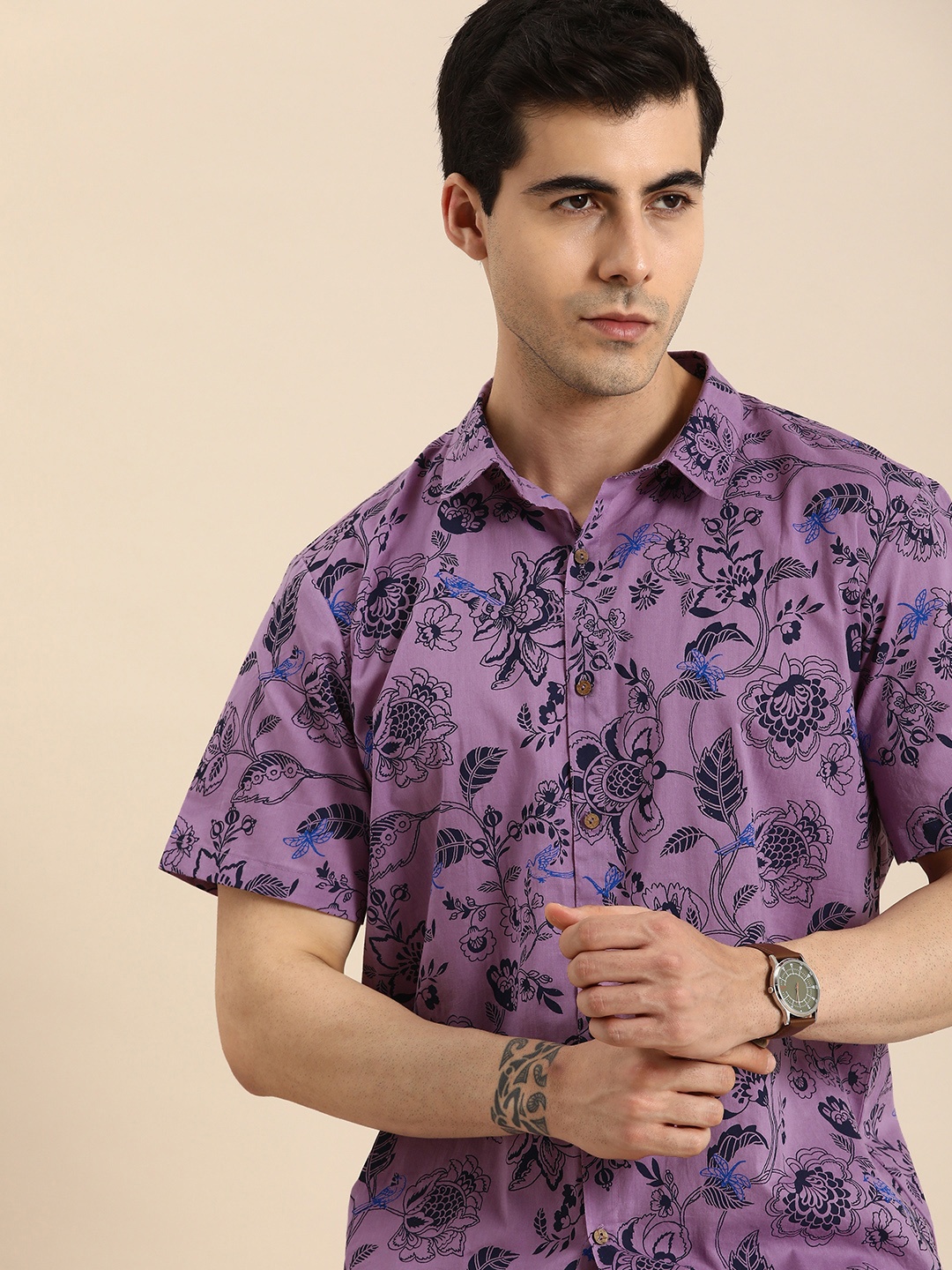 

Anouk Men Floral Printed Short Sleeves Casual Shirt, Lavender