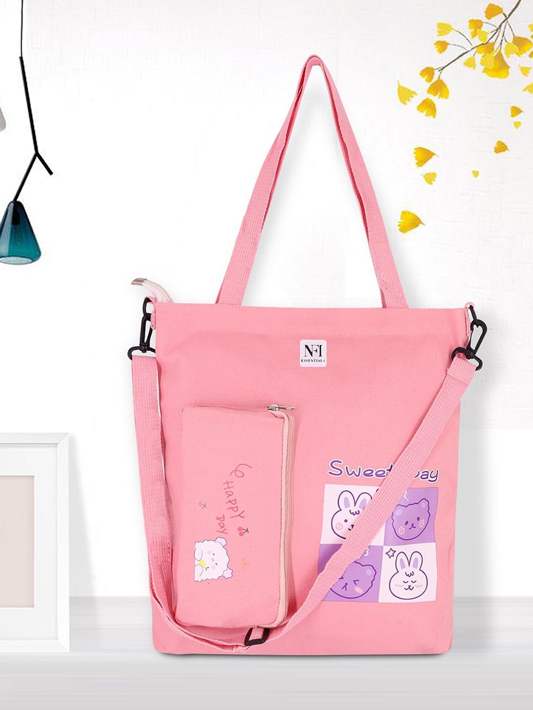 NFI essentials Graphic Printed Tote Bag Handbags, Pink