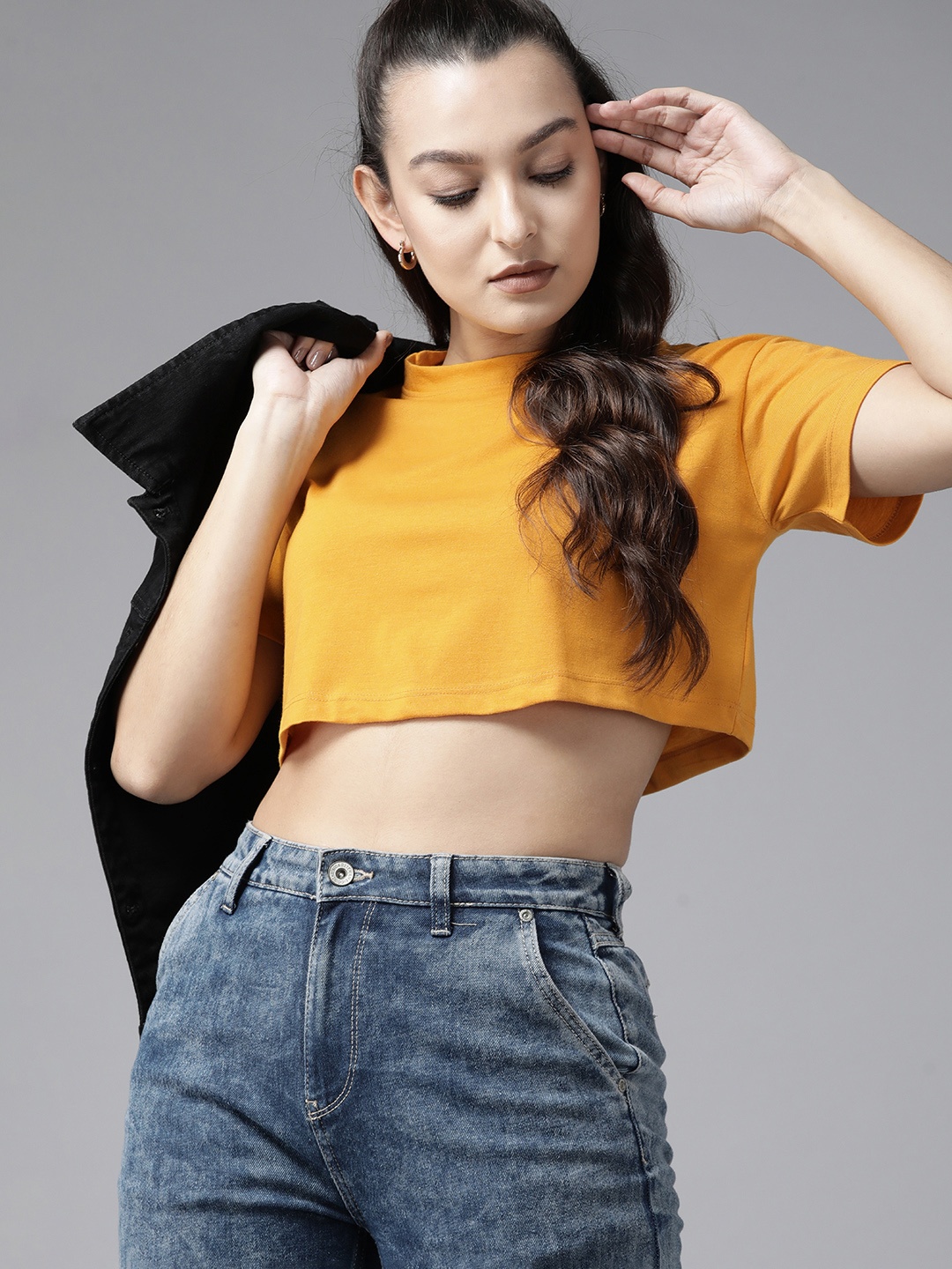 

Roadster Women Oversized Crop T-shirt, Mustard