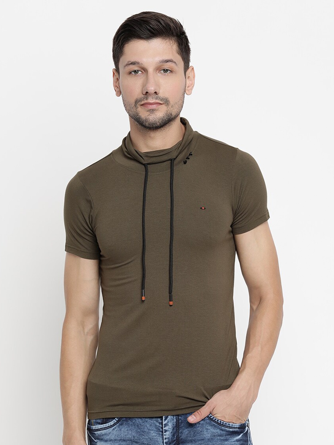 

V2 Value & Variety Men High Neck T-shirt, Coffee brown
