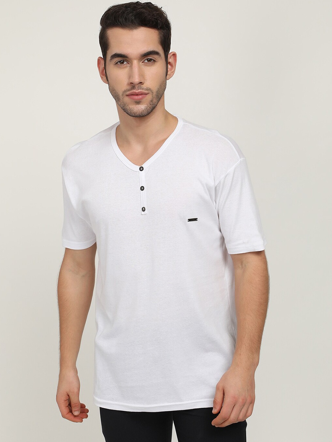 

V2 Value & Variety Men V-Neck Pure Cotton T-shirt, White
