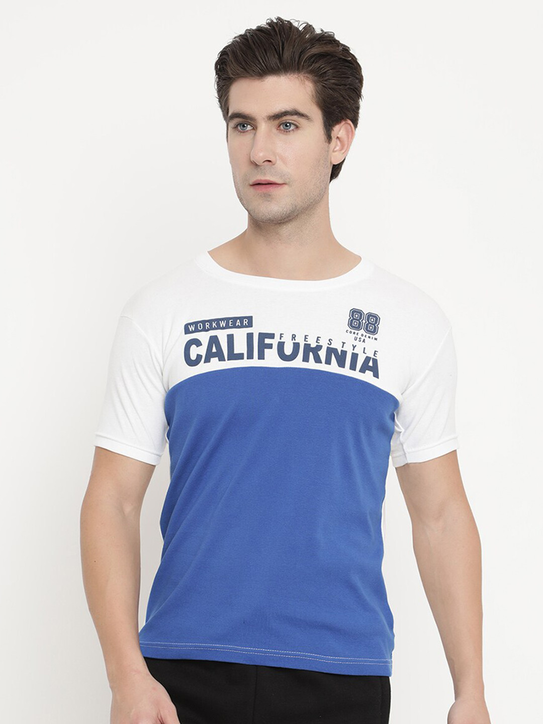 

V2 Value & Variety Men Colourblocked Pure Cotton T-shirt, White