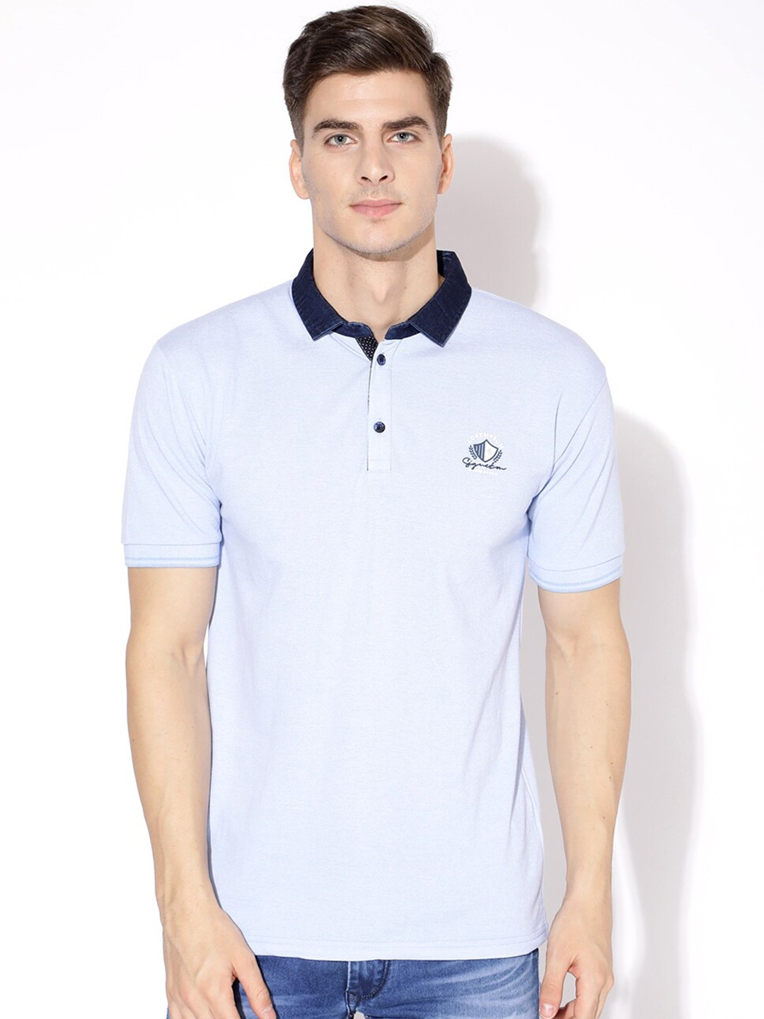 

V2 Value & Variety Men Polo Collar Cotton T-shirt, Blue
