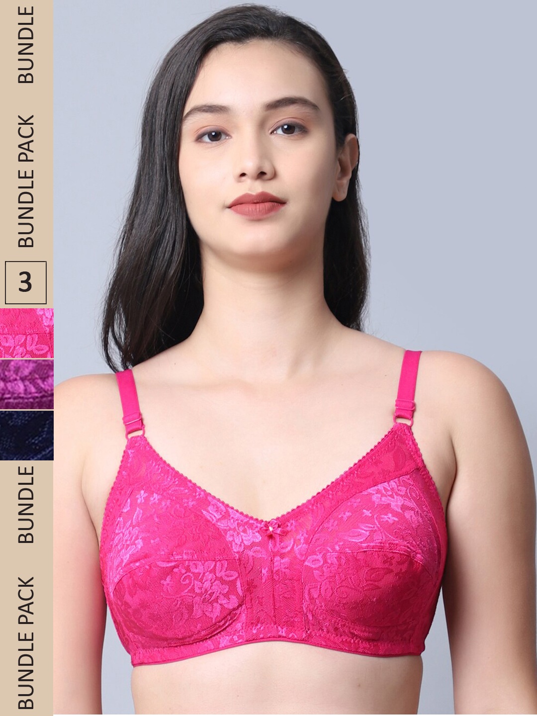 

Jinfo Pink & Purple Pack of 3 Floral Everyday Bra