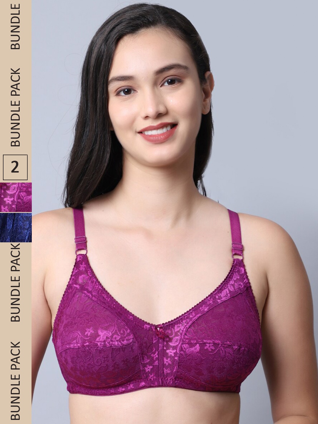 

Jinfo Pack Of 2 Floral All Day Comfort Bra, Purple