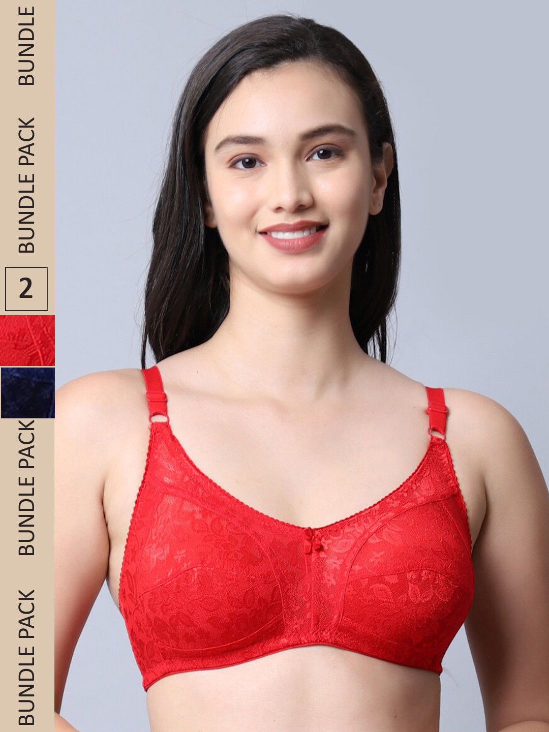 

Jinfo Red & Navy Blue Pack of 2 Floral Everyday Bra