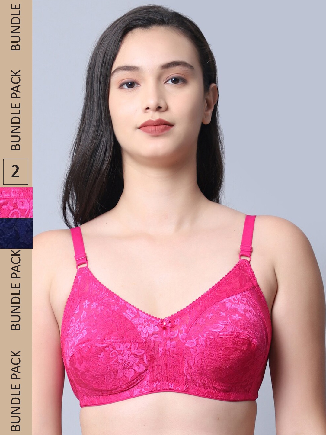 

Jinfo Pink & Navy Blue Pack of 2 Floral Everyday Bra