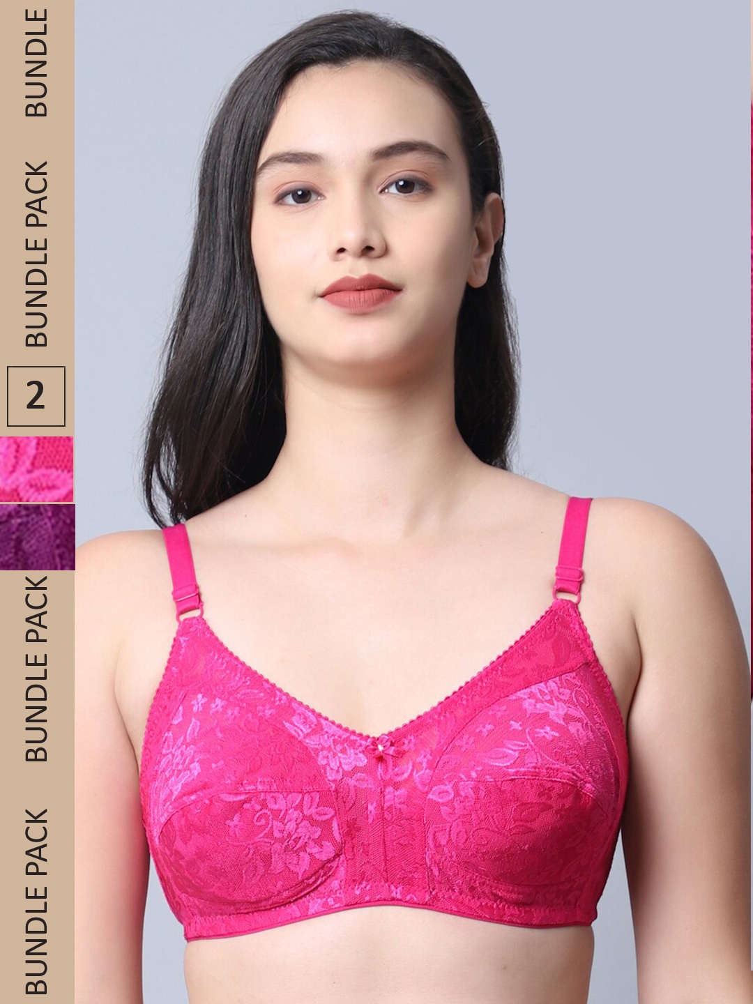 

Jinfo Pink & Purple Set of 2 Floral Non Wired Non Padded Bra