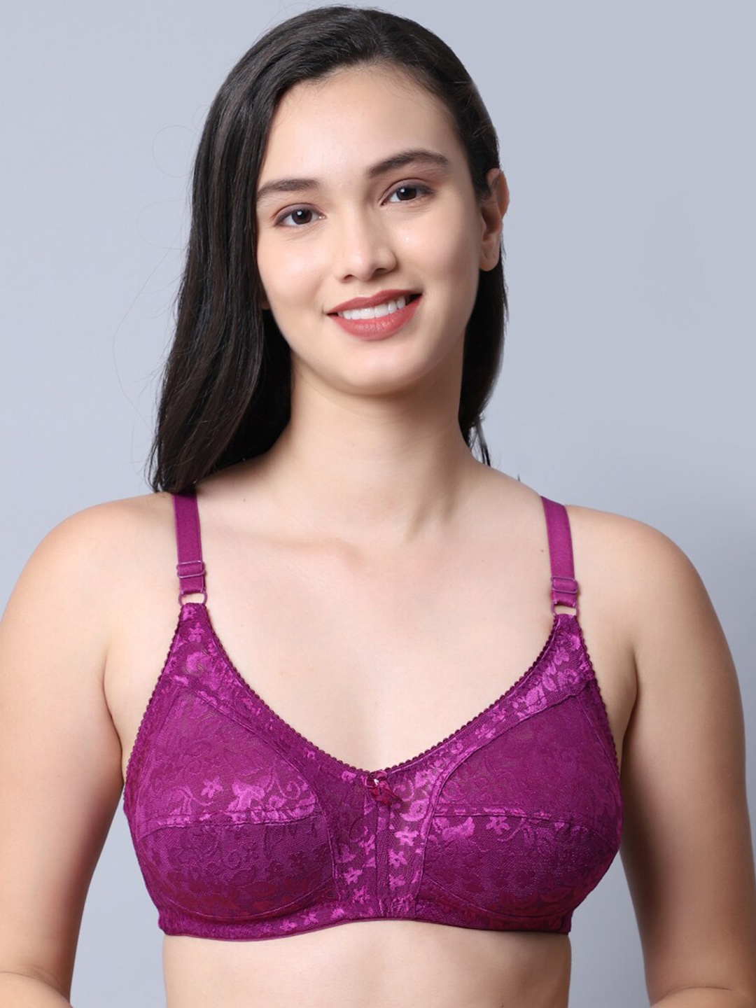 

Jinfo Purple Floral Non Wired Non Padded Bra
