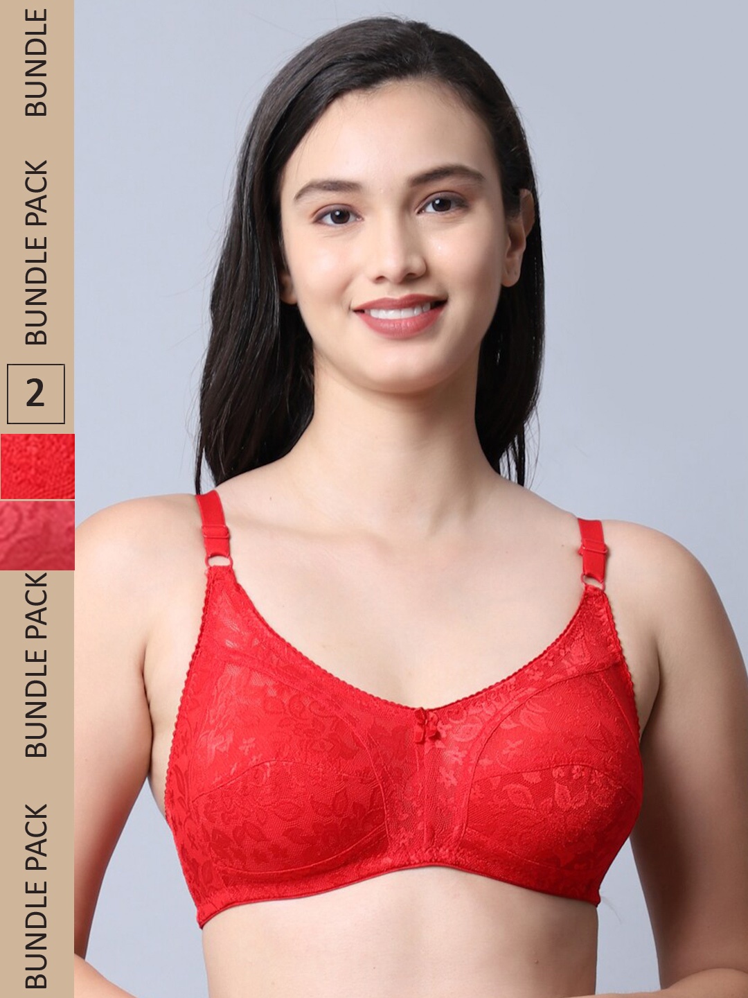 

Jinfo Red & Pink Set of 2 Floral Non Wired Non Padded Bra