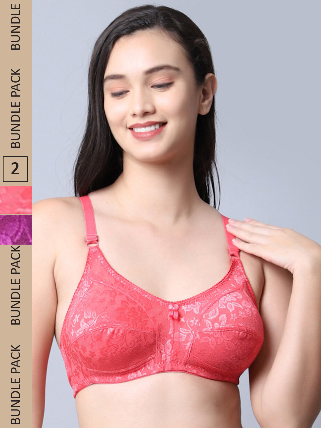 

Jinfo Orange & Purple Set of 2 Floral Non Wired Non Padded Bra