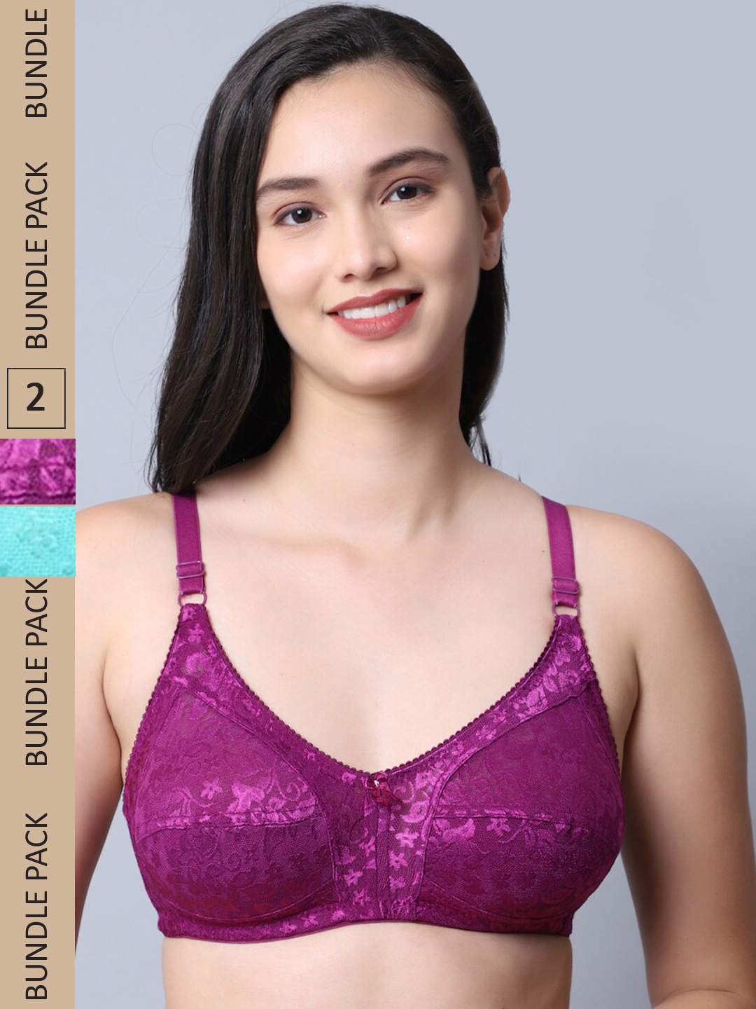 

Jinfo Purple & Blue Set of 2 Floral Non Wired Non Padded Bra