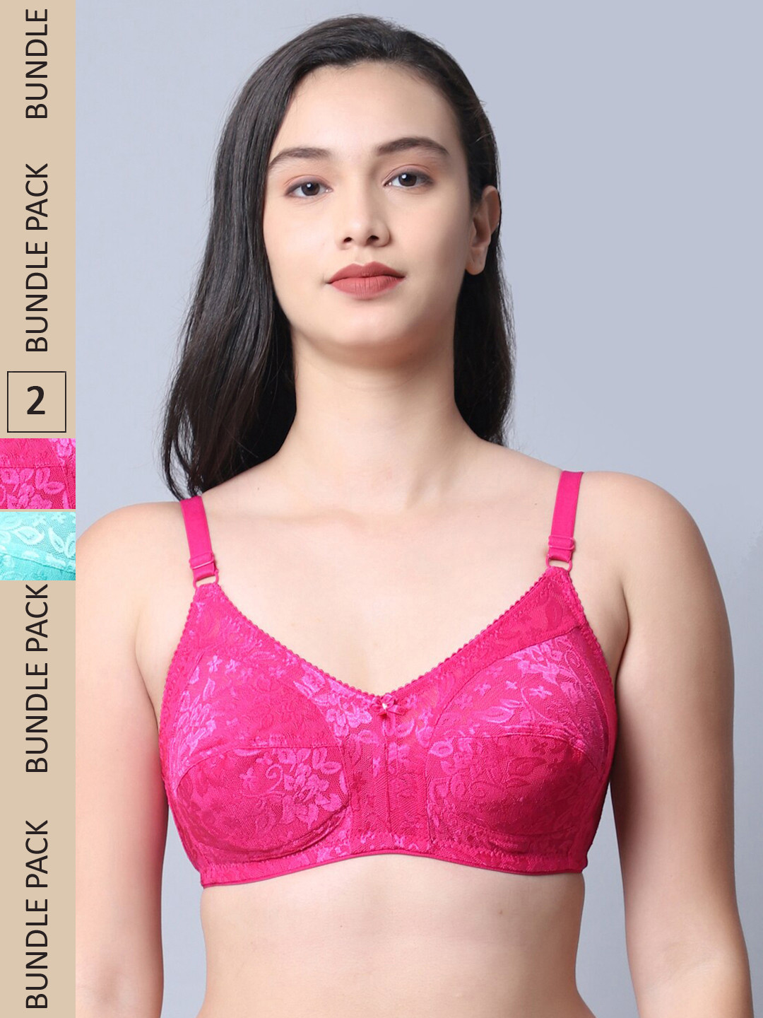 

Jinfo Pink & Blue Set of 2 Floral Non Wired Non Padded Bra