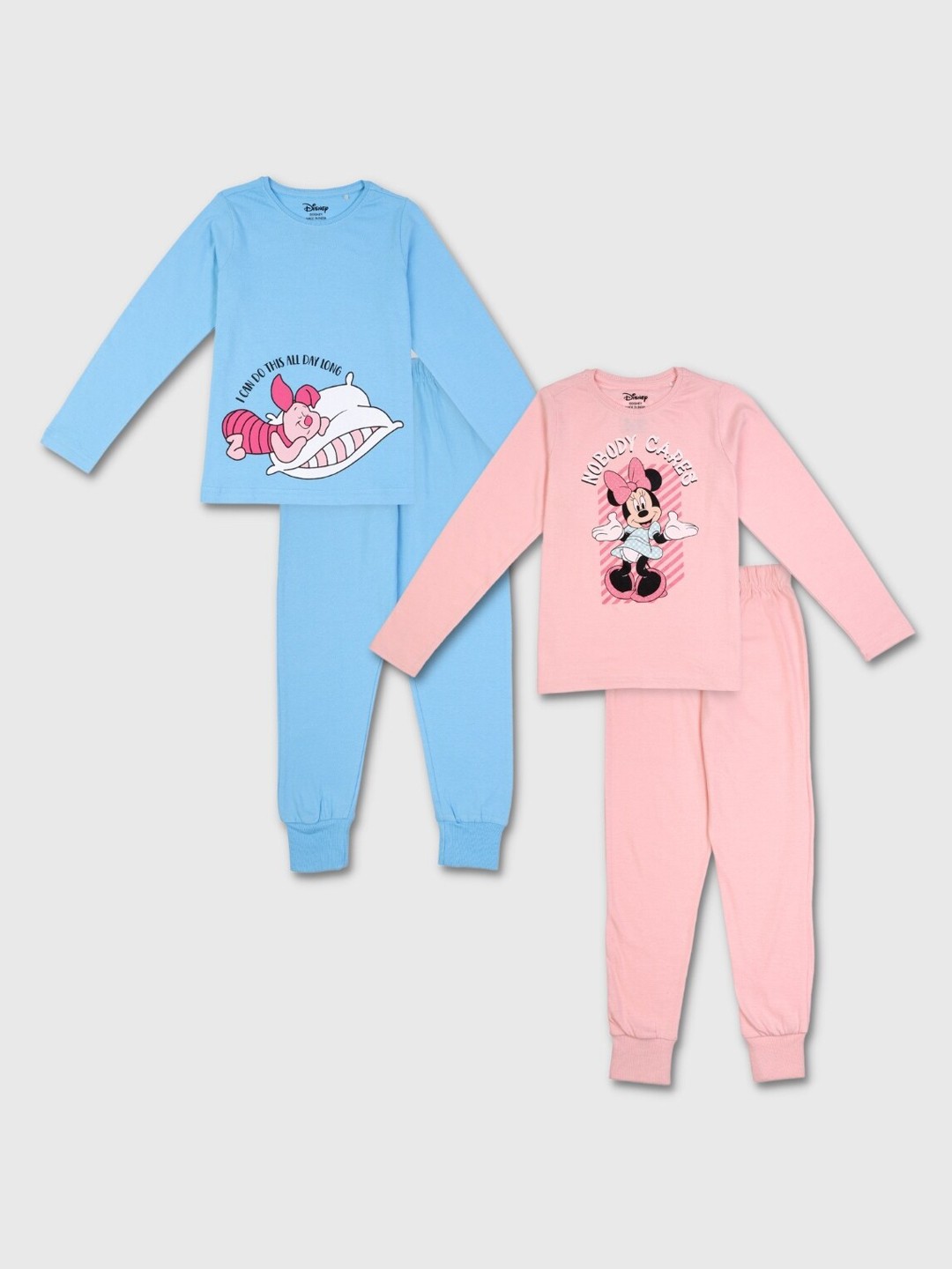 

Nap Chief Girls Pack of 2 Minnie & Piglet Printed Pure Cotton Night suit, Pink