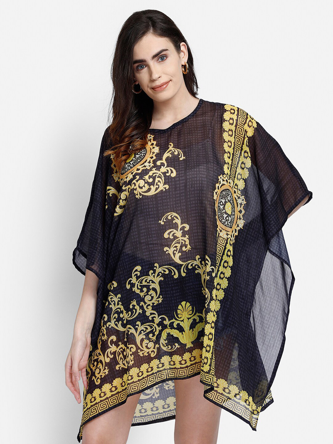 

Aditi Wasan Ethnic Motifs Chiffon Kaftan Dress, Black