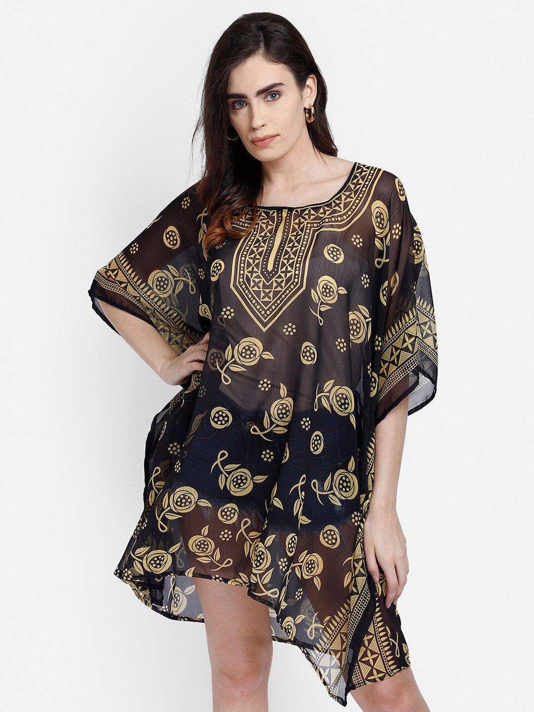 

Aditi Wasan Ethnic Motifs Chiffon Kaftan Dress, Black