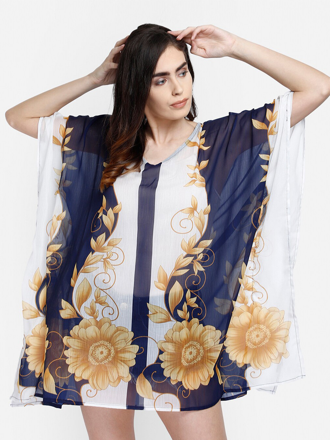 

Aditi Wasan Floral Chiffon Kaftan Mini Dress, White