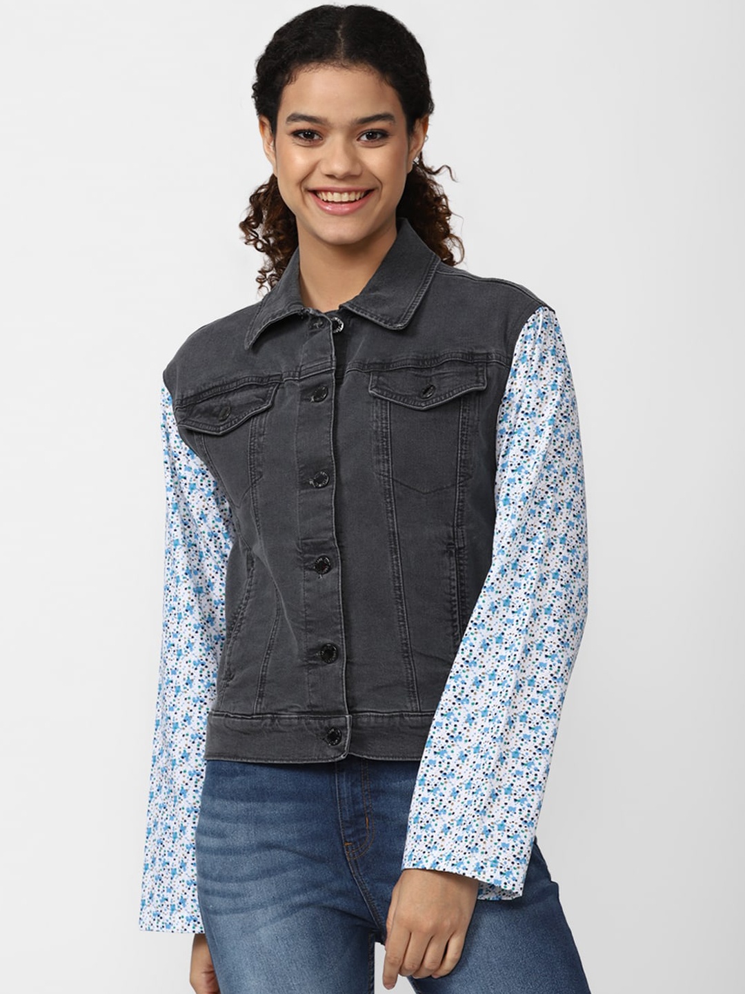 FOREVER 21 Women Cotton Crop Tailored Jacket, Grey