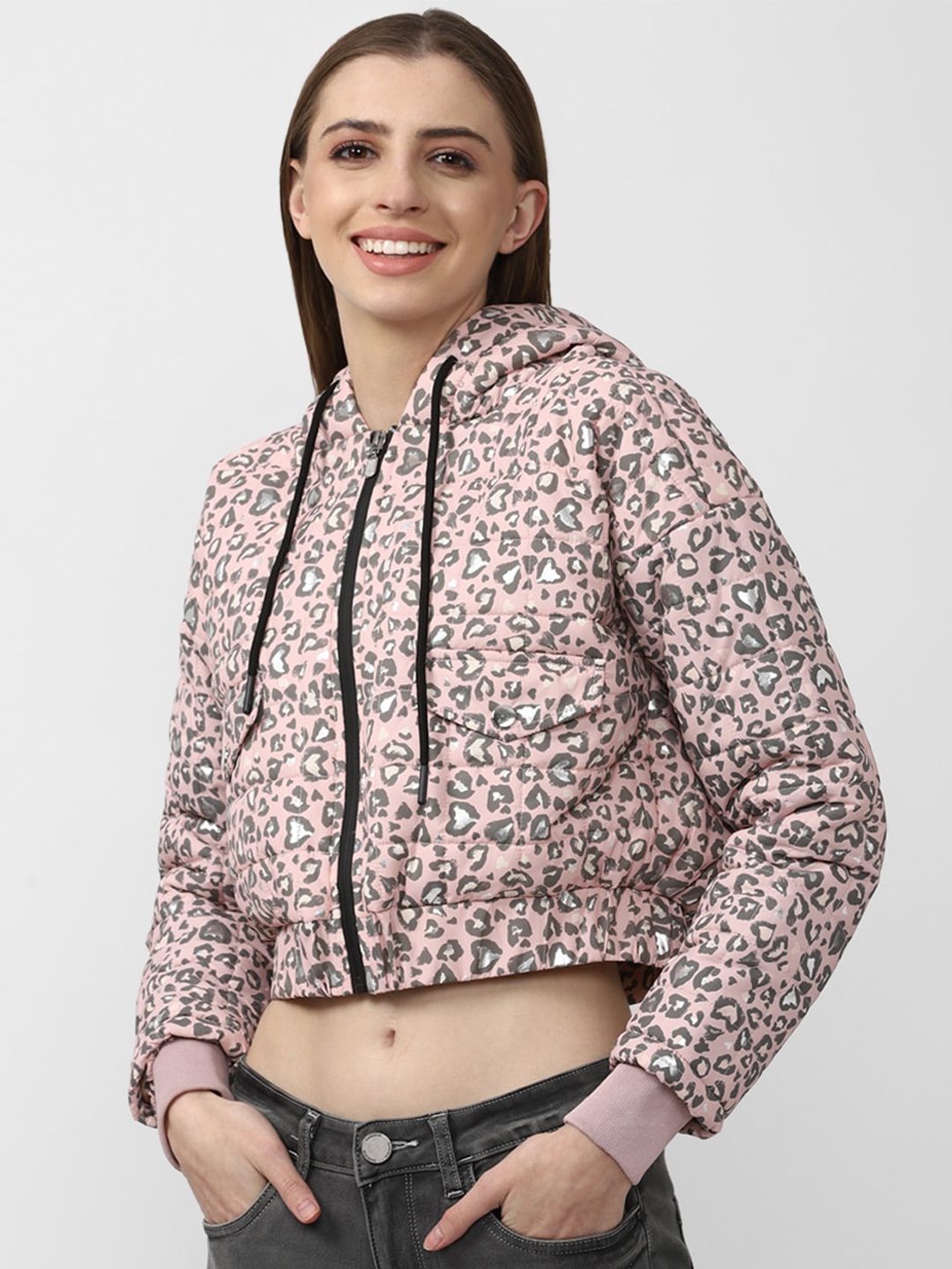 

FOREVER 21 Women Crop Bomber Jacket, Pink