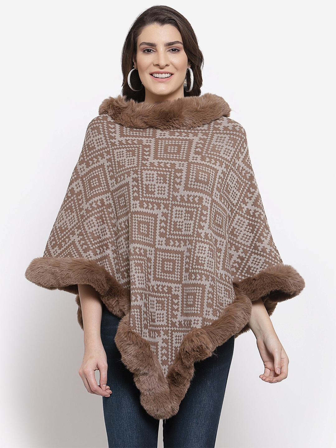 

Mafadeny Women Brown Longline Poncho