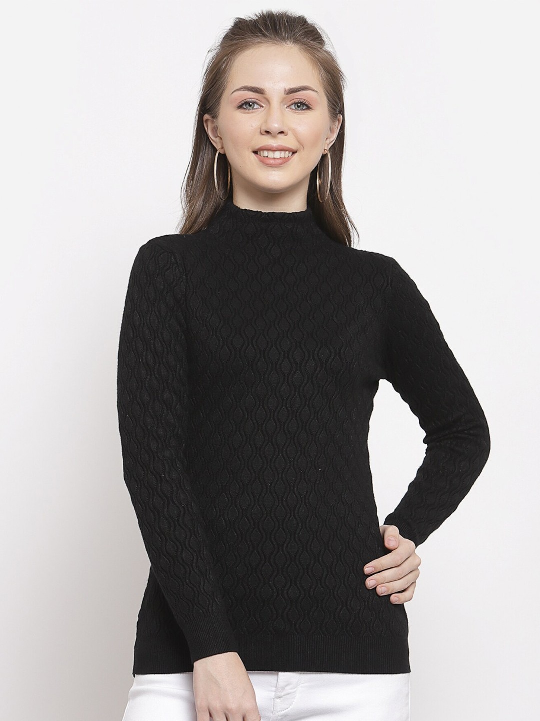 

Mafadeny Women Black Cable Knit Pullover