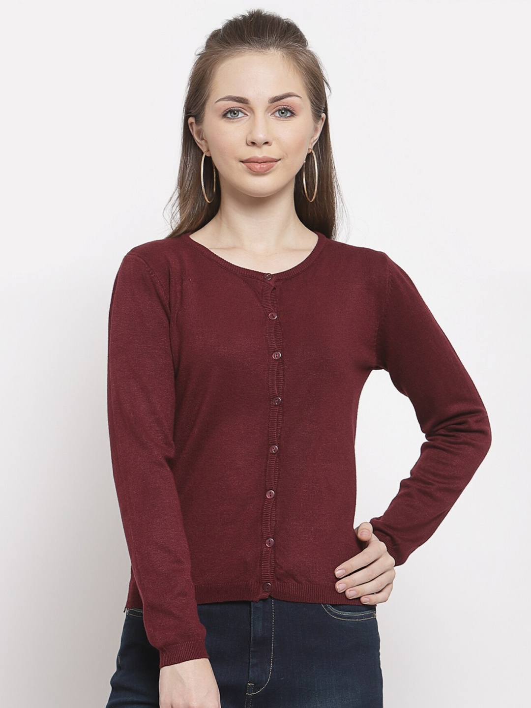 

Mafadeny Women Maroon Cardigan