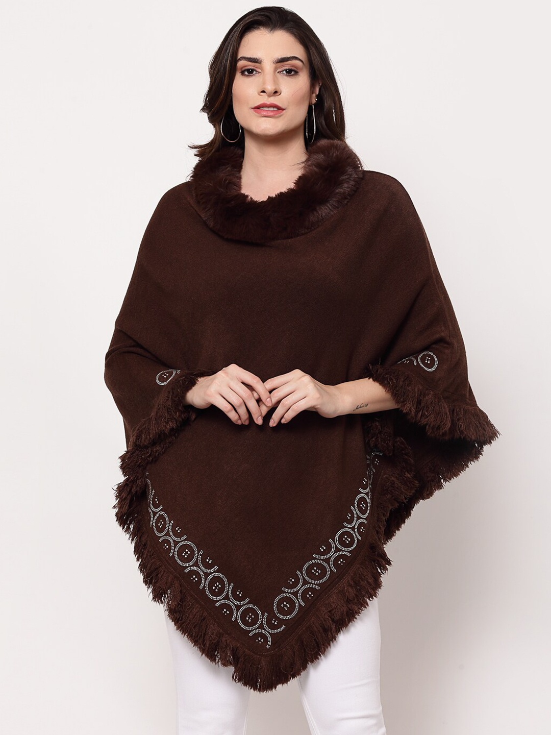 

Mafadeny Women Brown Poncho Sweater