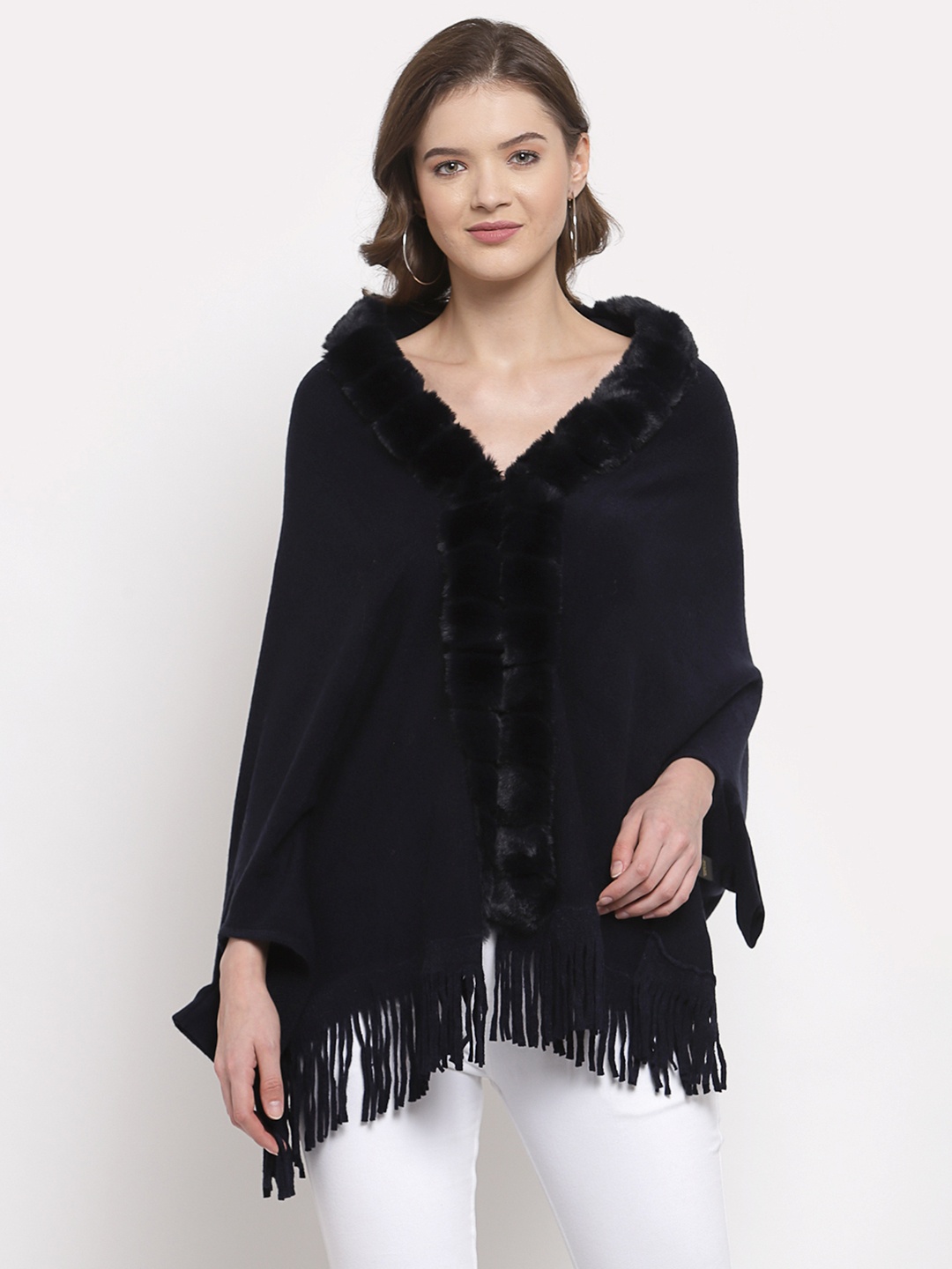 

Mafadeny Women Blue Poncho Sweater
