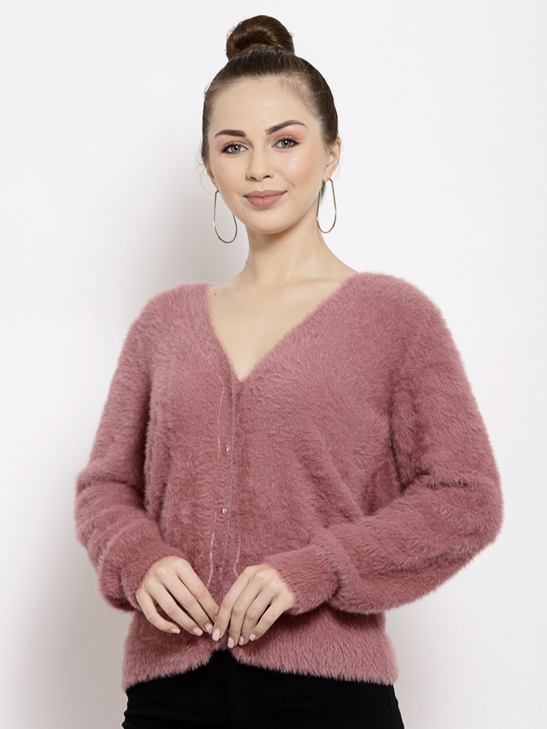 

Mafadeny Women Pink Cardigan Sweater