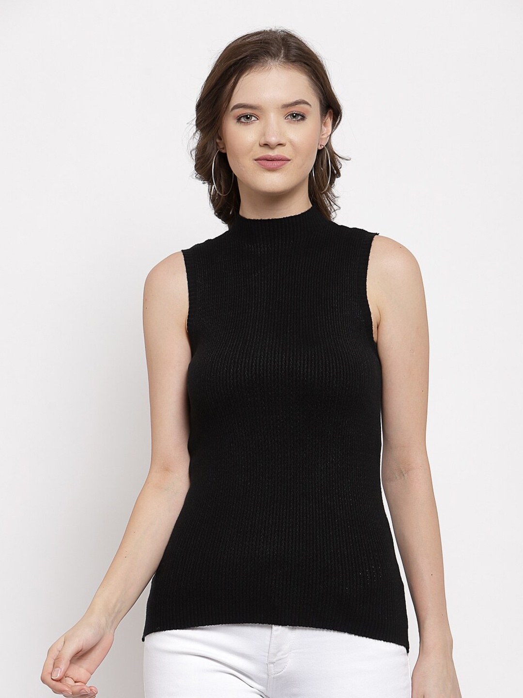 

Mafadeny Women Black Ribbed Sweater Vest