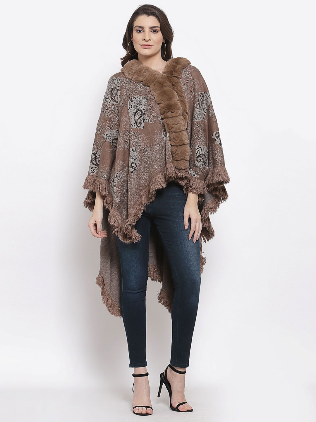 

Mafadeny Women Brown Poncho Sweater