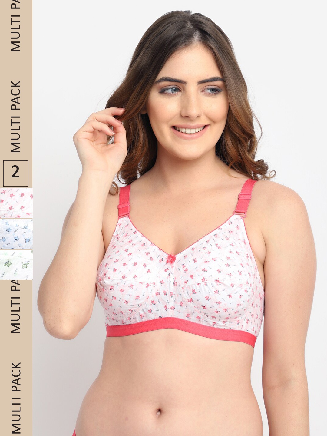 

Jinfo Blue & Pink Pack of 2 Floral Cotton Everyday Bra