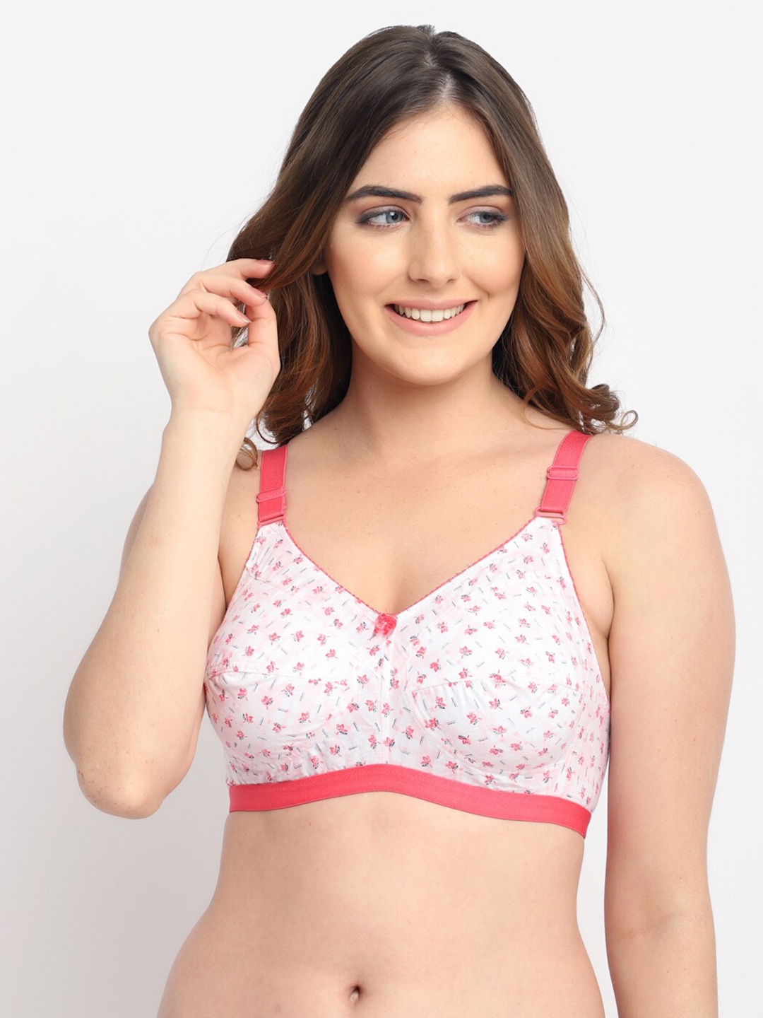 

Jinfo Pink & White Floral Cotton Everyday Bra