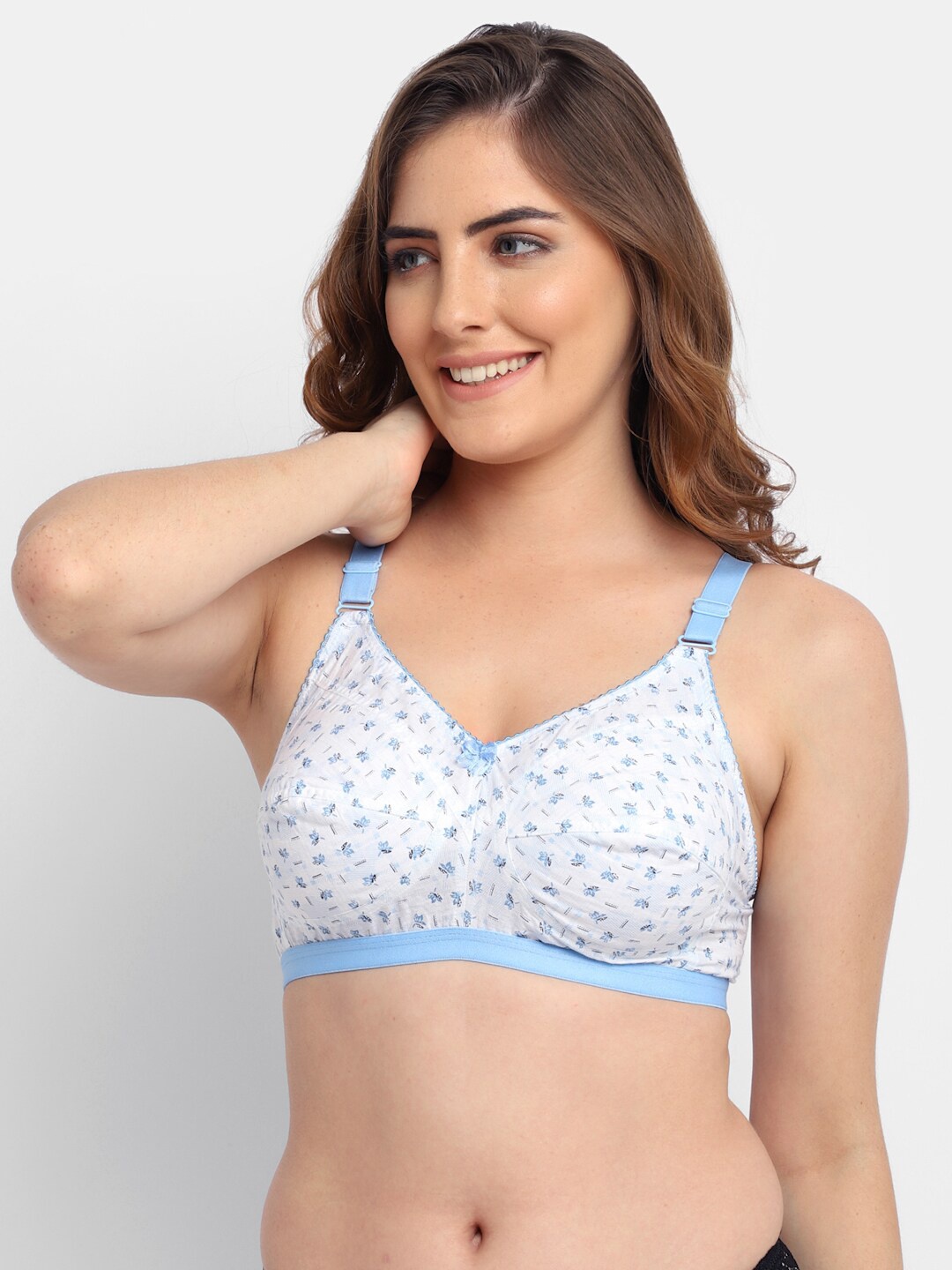 

Jinfo Blue & White Floral Cotton Everyday Bra