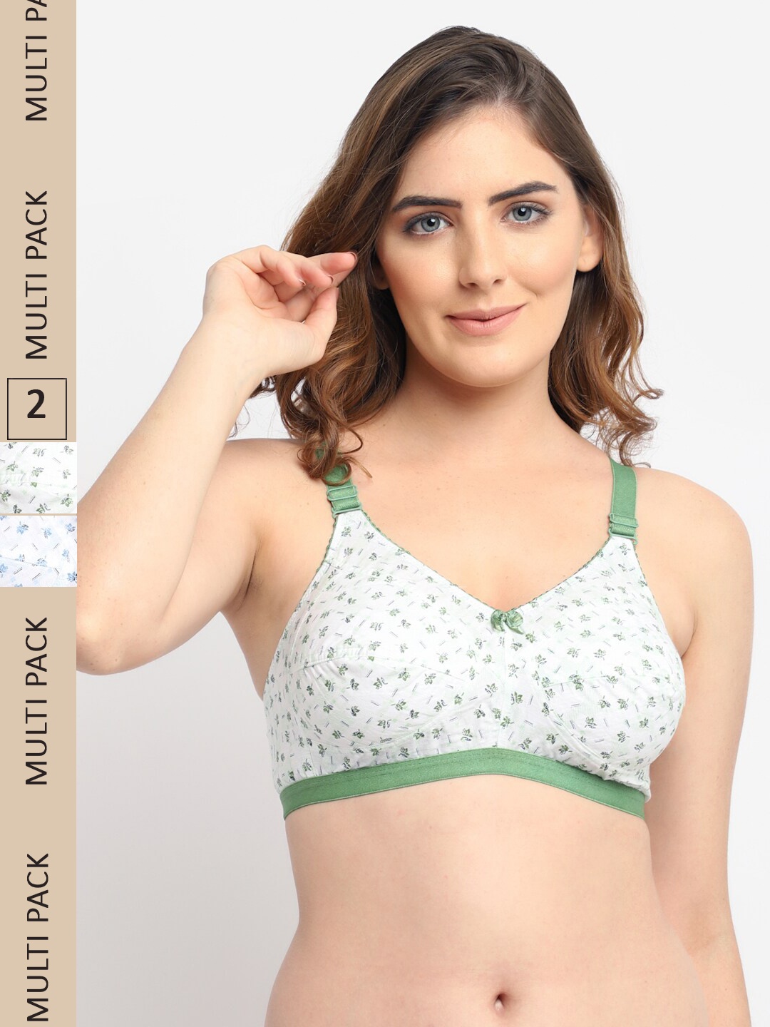 

Jinfo Blue & Green Pack of 2 Floral Cotton Everyday Bra