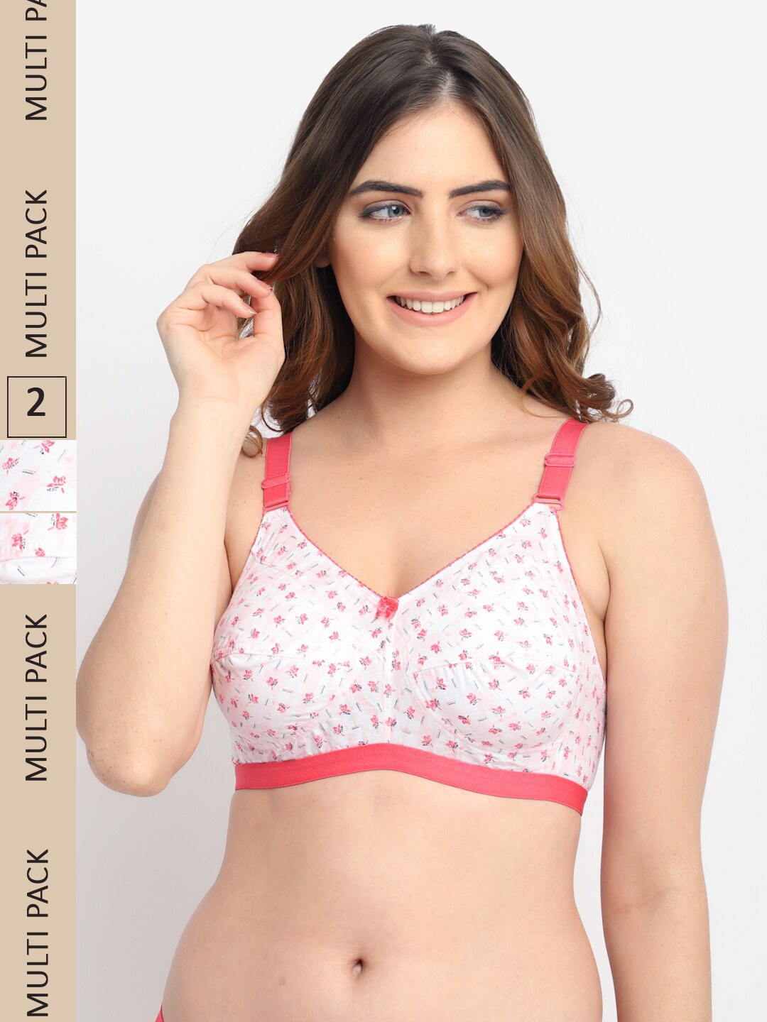 

Jinfo Pink & White Pack of 2 Floral Cotton Everyday Bra