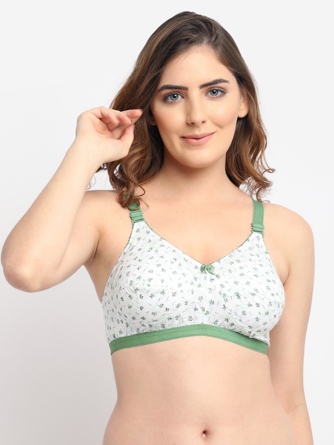 

Jinfo Green & White Floral Cotton Everyday Bra